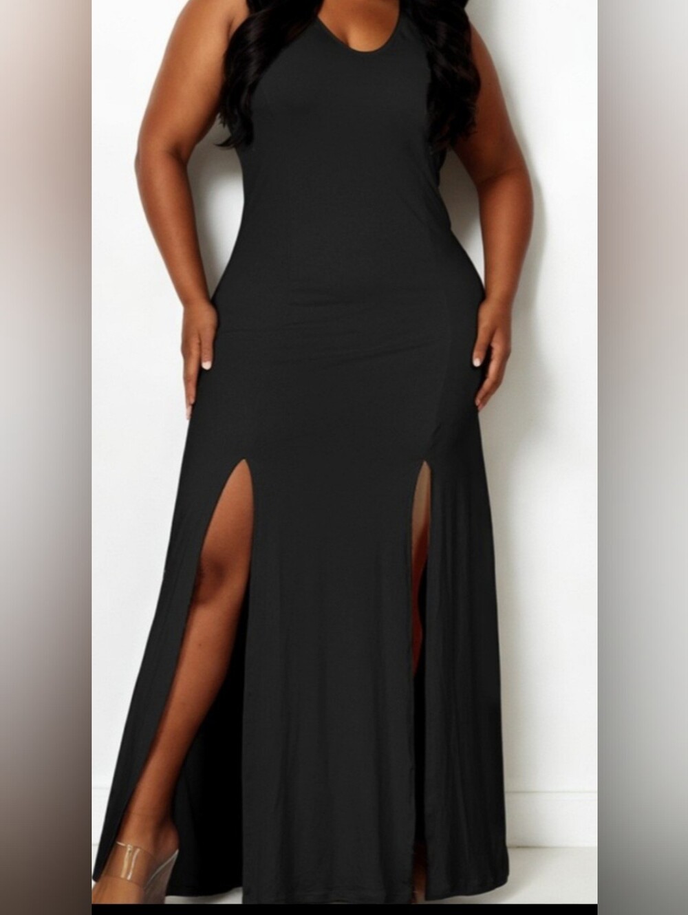 Sleek Black Maxi Skirt with Dual Front Slits